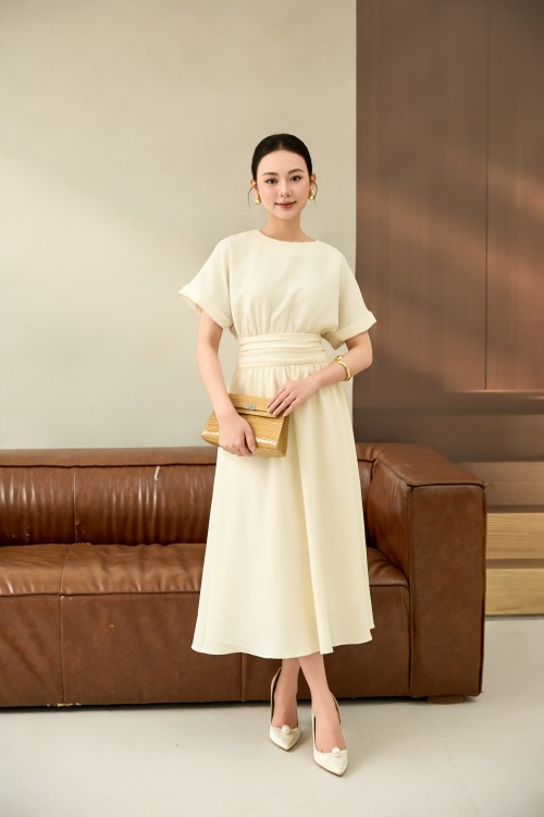 Cream Woven Flared Dress