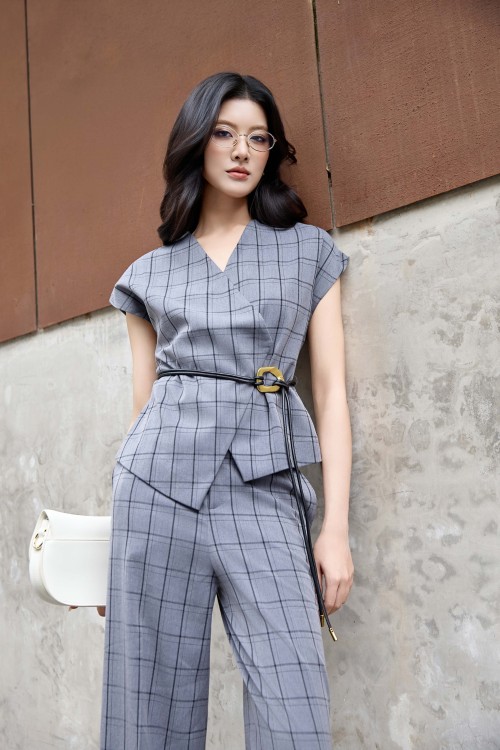 Dark Grey Woven Waistcoat With Belt