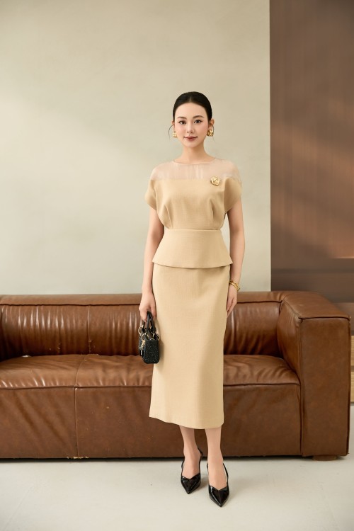 Dark Beige Raw Pencil Dress