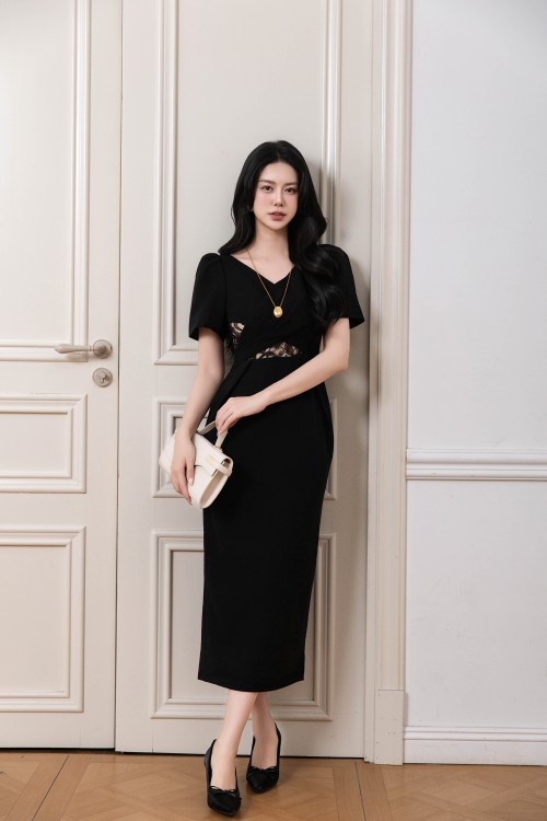 Black Woven Pencil Dress