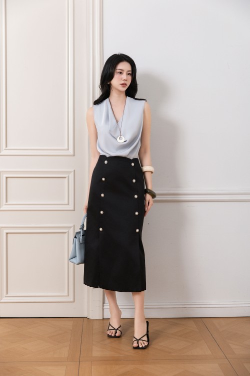Black Taffeta Loose Skirt