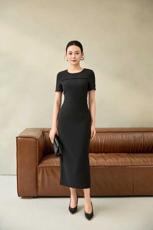 Black Woven Pencil Dress