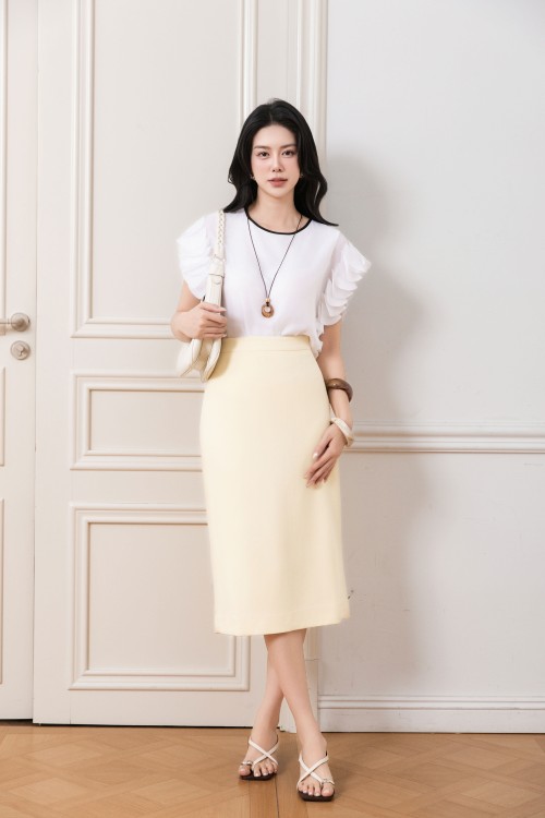 Yellow Woven Pencil Skirt