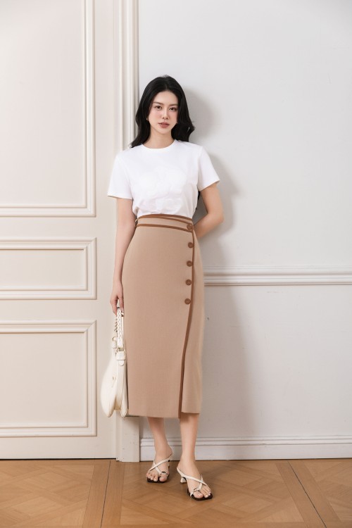 Brownish-beige Woven Pencil Skirt