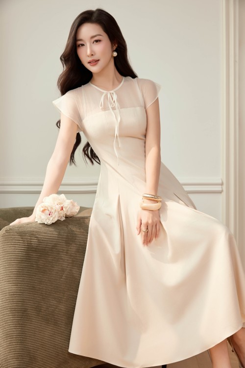 Cream Woven Flared Dress