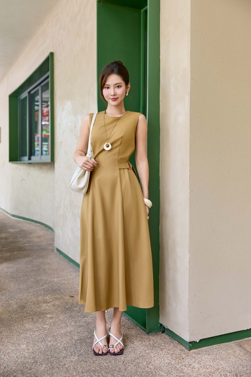 Wheat Woven Flared Dress