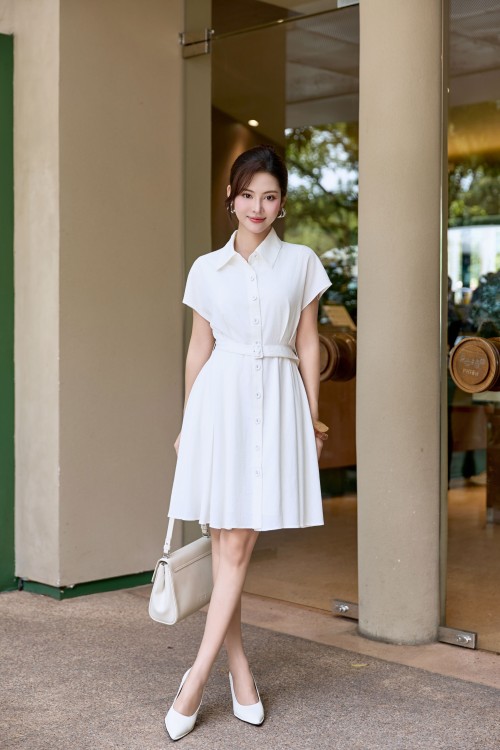 White Woven Flared Dress