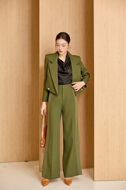 Dark Olive Green Woven Loose Pants