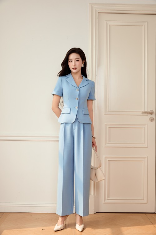 Blue Woven Loose Pants