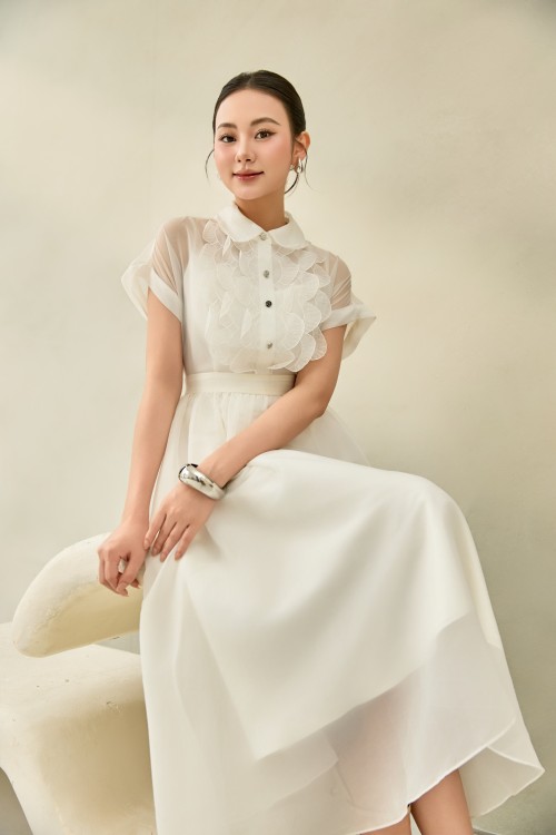 White Organza Flared Dress