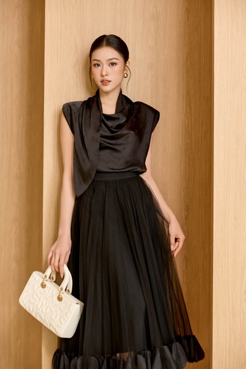 Black SIXDO Silk Blouse