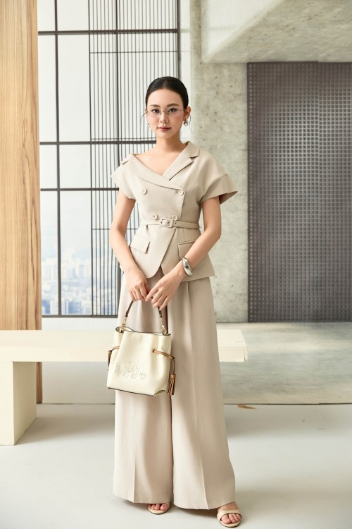 Light Beige Woven Loose Pants