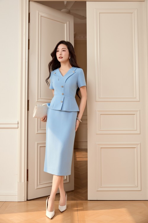 Blue Woven Pencil Dress