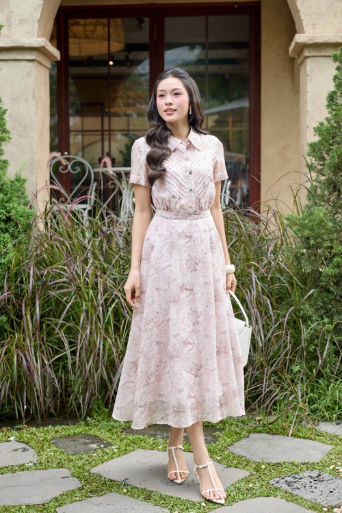 Mauve Organza Flared Dress