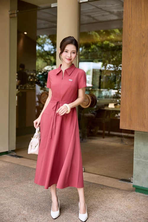 Rosy Woven Flared Dress