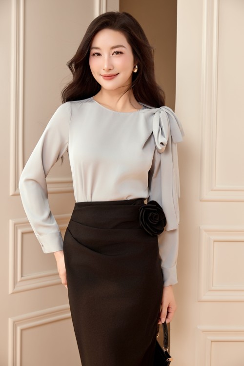 Light Blue-Grey Silk Blouse