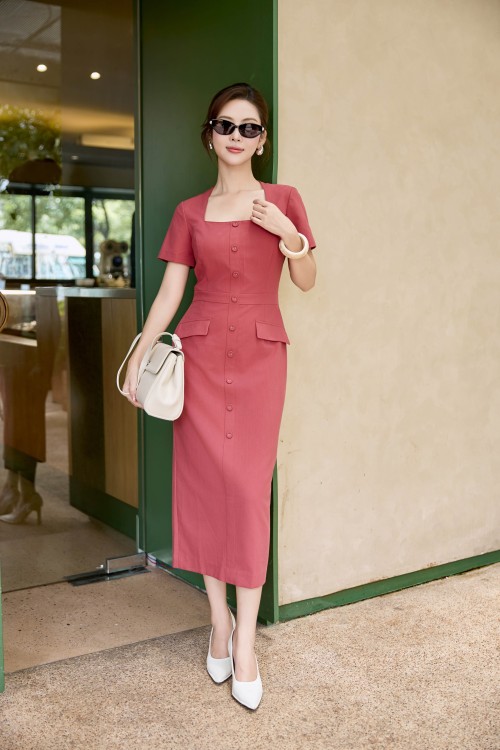 Rosy Woven Pencil Dress
