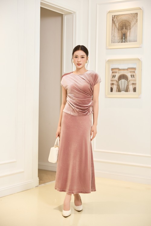 Light Mauver Velvet Loose Skirt