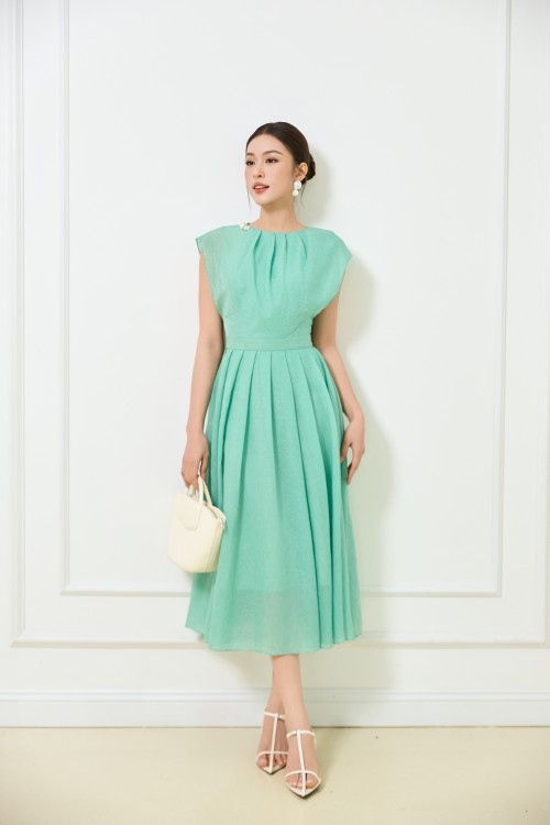 Turquoise Organza Flared Dress