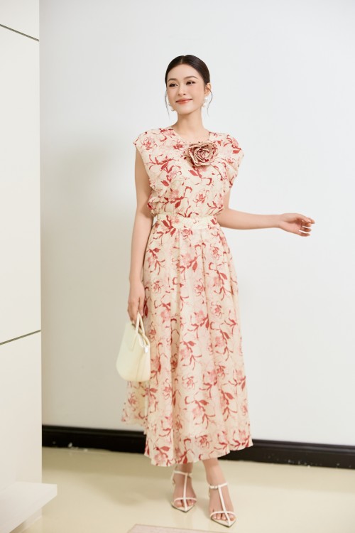 Cream Organza Flared Skirt