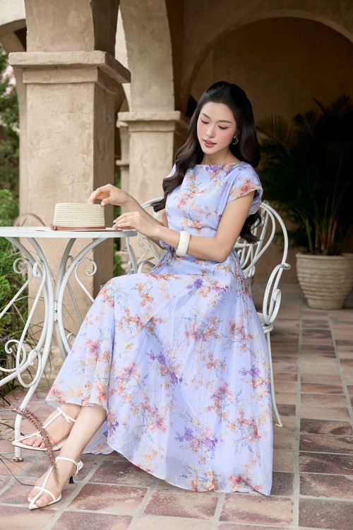 Organza Flared Dress With Flower