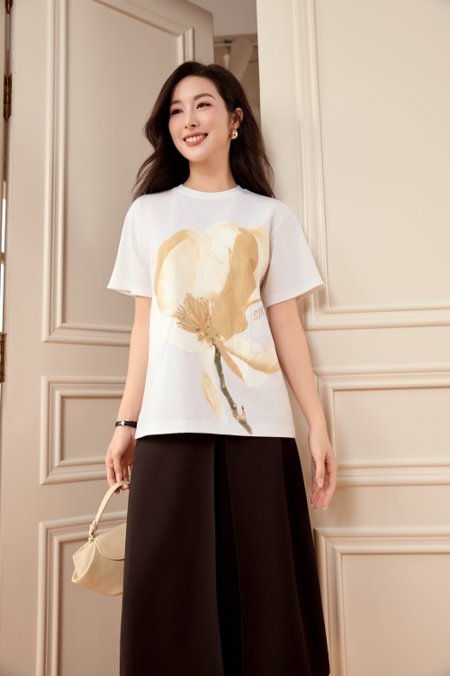 White Floral Cotton Tshirt