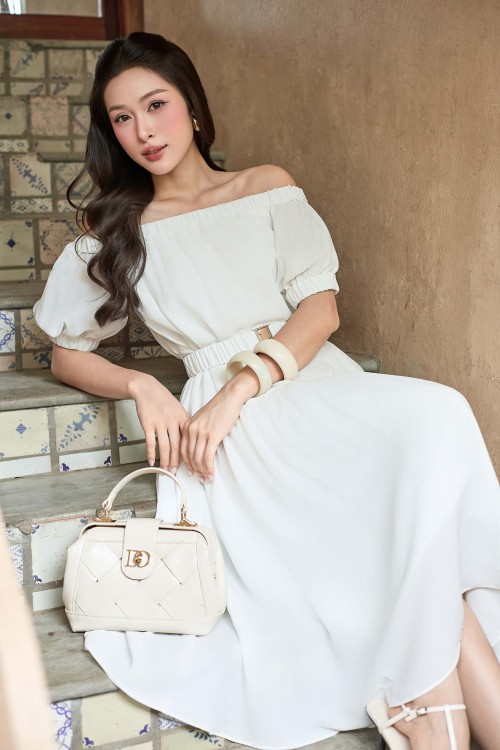White Woven Flared Dress