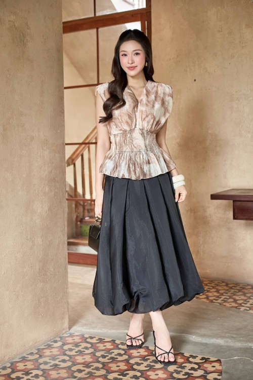 Black Organza Flared Skirt