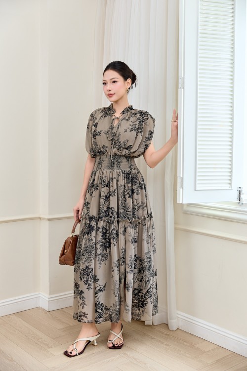 Floral Chiffon Flared Dress