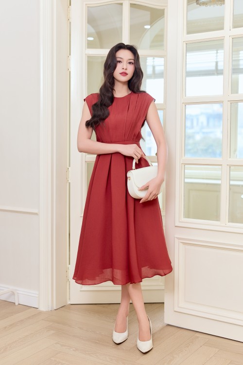 Russet Organza Flared Dress