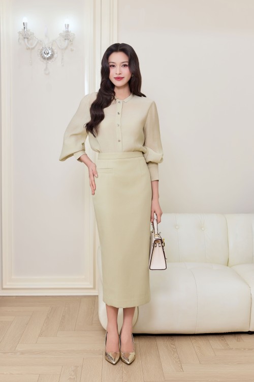 Light Green Nuggets Woven Pencil Skirt