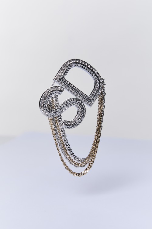 Crystal SD Monogram Chain Brooch