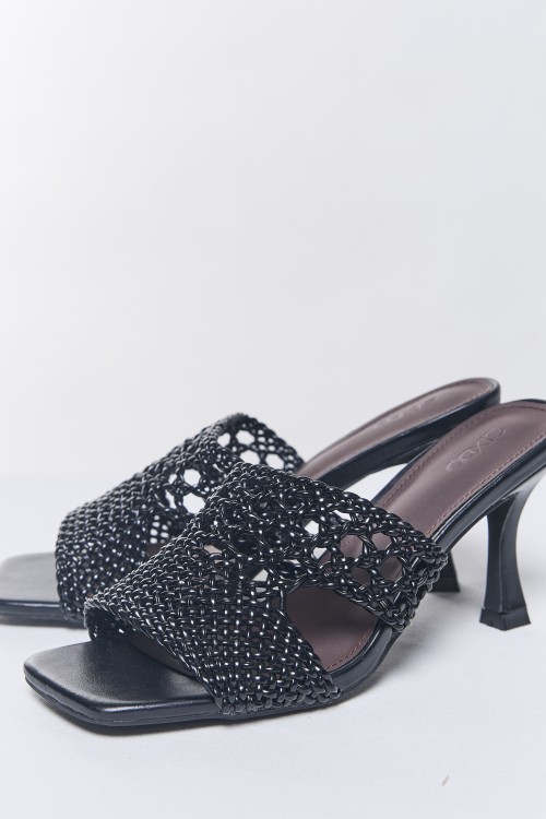 Black Woven Stiletto Sandals