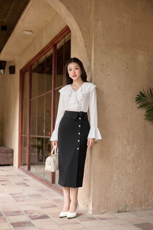 Black Woven Pencil Skirt