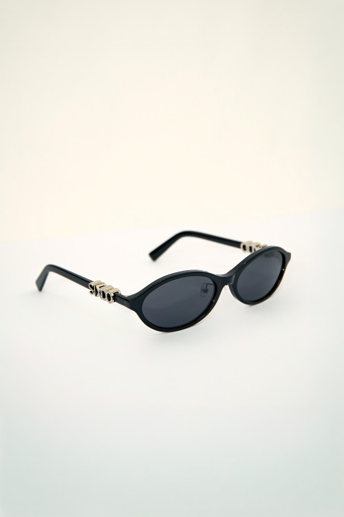 Black Slim Oval Sixdo Logo Sunglasses