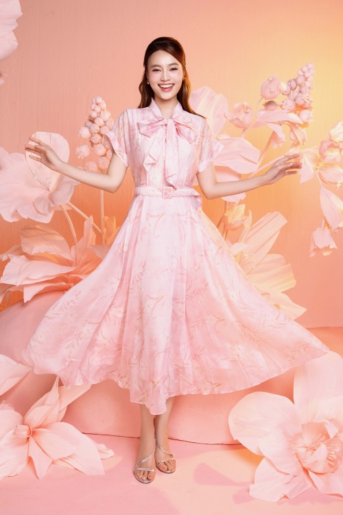 Pink Organza Flared Dress