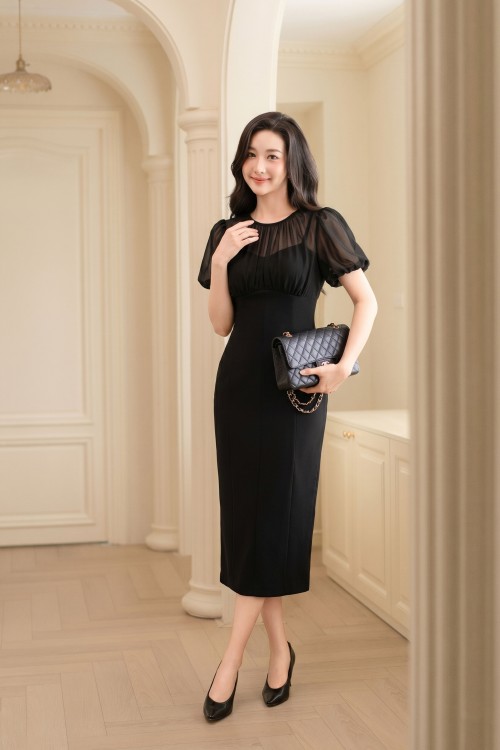Sixdo Black Raw Pencil Dress