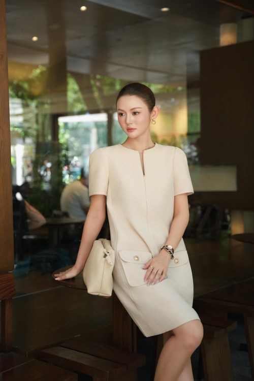 Sixdo Beige Woven Loose Dress