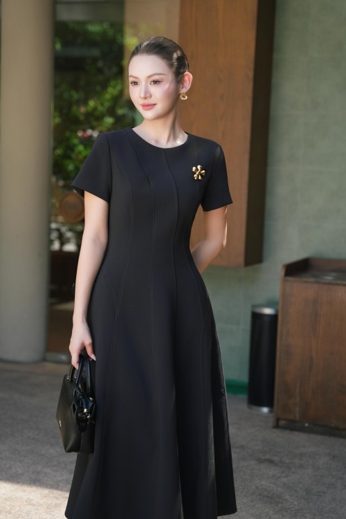 Sixdo Dark Chocolate Brown Woven Flared Dress