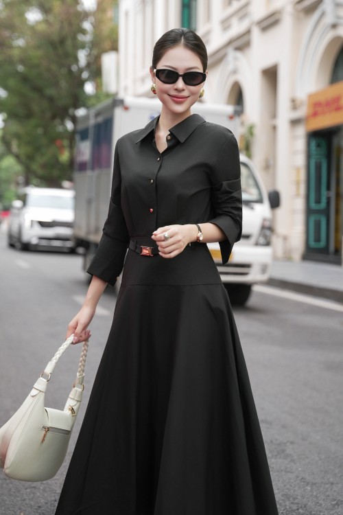 Sixdo Black Raw Flared Dress