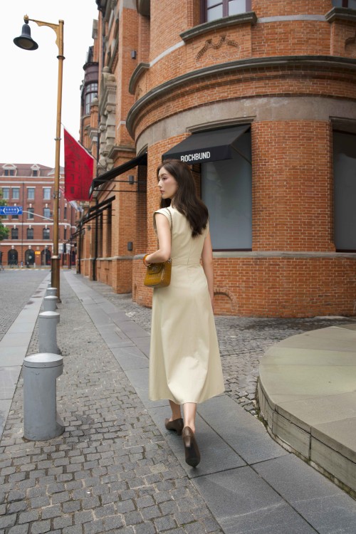 Sixdo Light Olive Green Khaki Flared Dress
