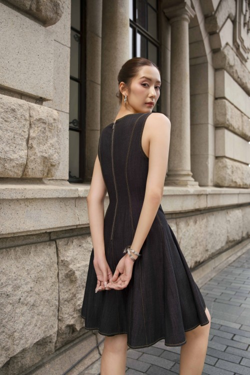 Sixdo Black Jean Mini Dress