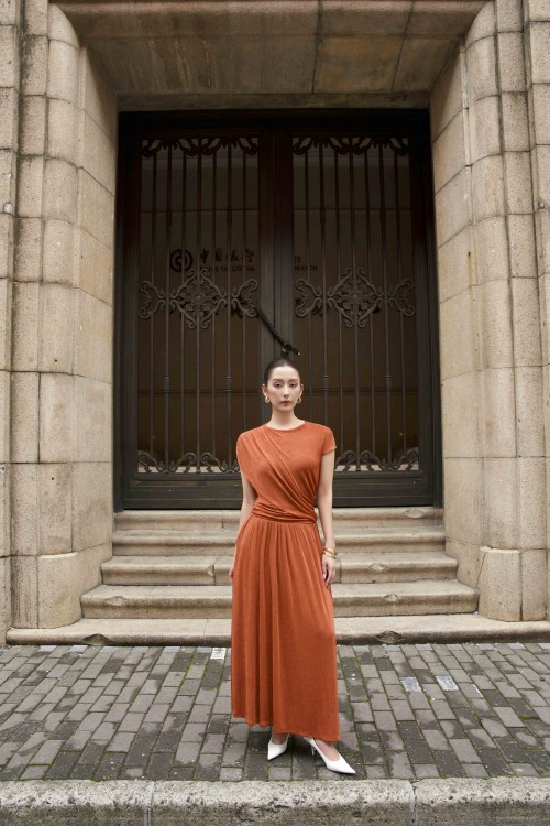 Sixdo Ochre Knit Flared Dress