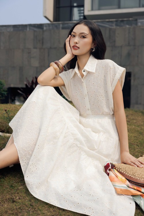 Sixdo White Raw Blouse