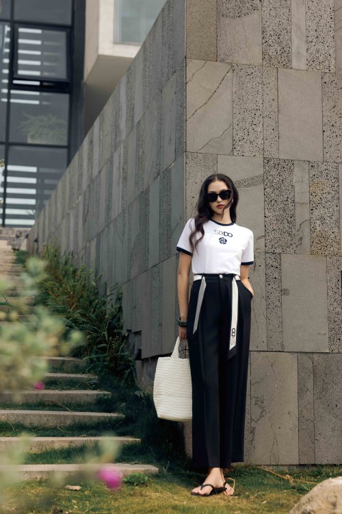 Sixdo White Contrast Trim Sixdo Cotton Tshirt