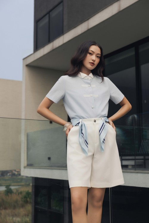 Sixdo Blue Woven Blouse