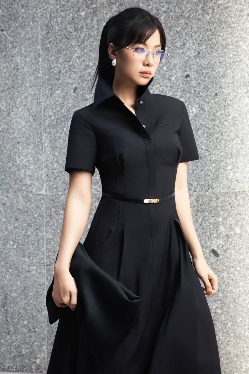 Sixdo Black Raw Flared Dress With Belt