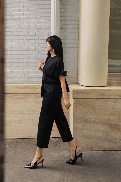 Sixdo Black Woven Baggy Pants