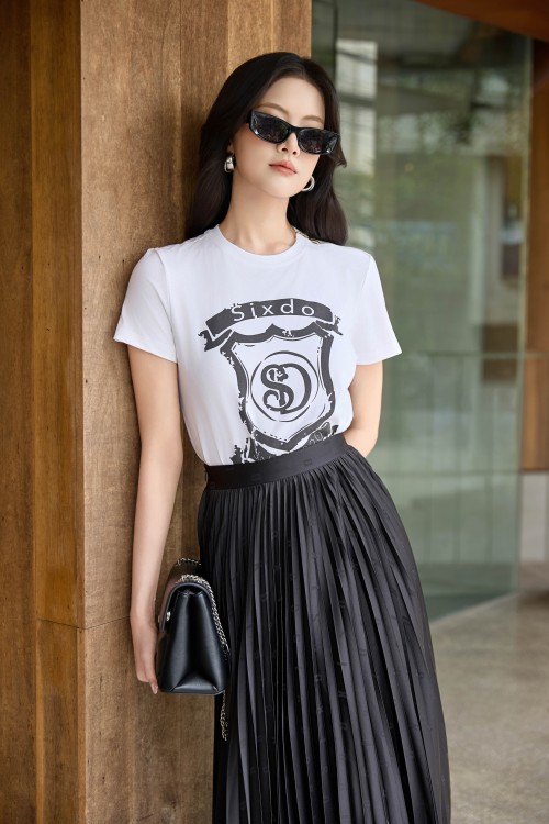 Sixdo Black SIXDO Silk Flared Skirt