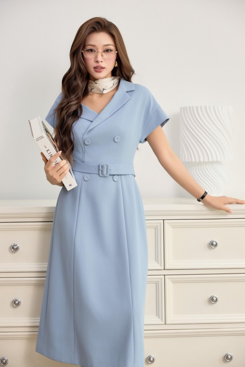 Sixdo Light Blue Woven Flared Dress